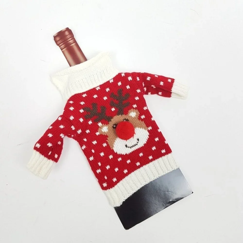 Rudolph Reindeer Knit Sweater Bottle Wrap